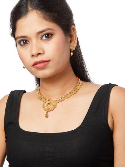 Shining Jewel Traditional Indian Gold Jewellery Jalebi Coin Necklace Set with Earrings for Women & Girls (SJN_75)