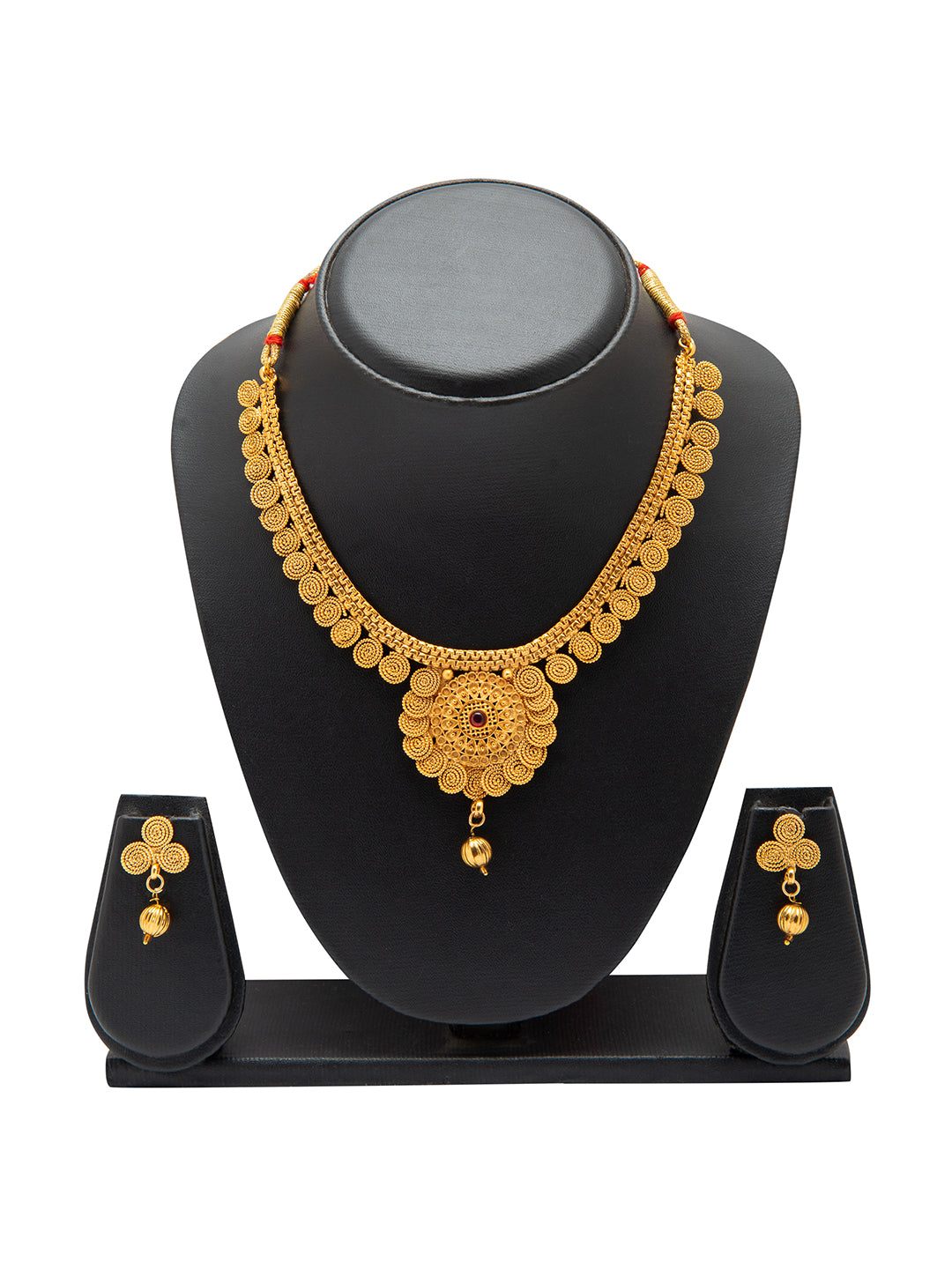 Shining Jewel Traditional Indian Gold Jewellery Jalebi Coin Necklace Set with Earrings for Women & Girls (SJN_75)