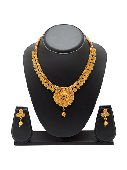 Shining Jewel Traditional Indian Gold Jewellery Jalebi Coin Necklace Set with Earrings for Women & Girls (SJN_75)