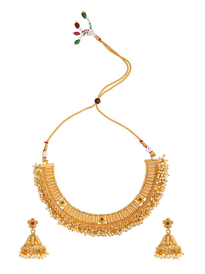 Shining Jewel Traditional Handcrafted Antique Gold Jewellery Clustered Hanging Pearls Necklace Set with Jhumki Earrings for Women & Girls (SJN_78)