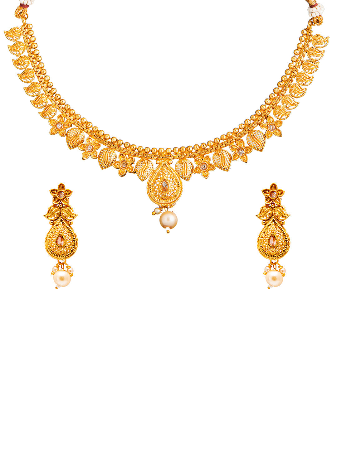 Shining Jewel Traditional Indian Antique Gold Jewellery, Necklace Set with Earrings for Women & Girls (SJN_80)