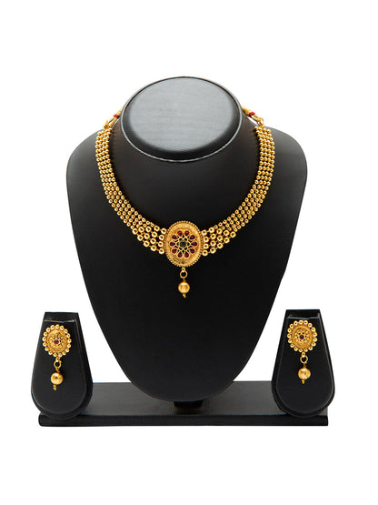 Shining Jewel Handcrafted Antique Gold Plated Jewellery Necklace set With Matching Earring For Women (SJN_82)