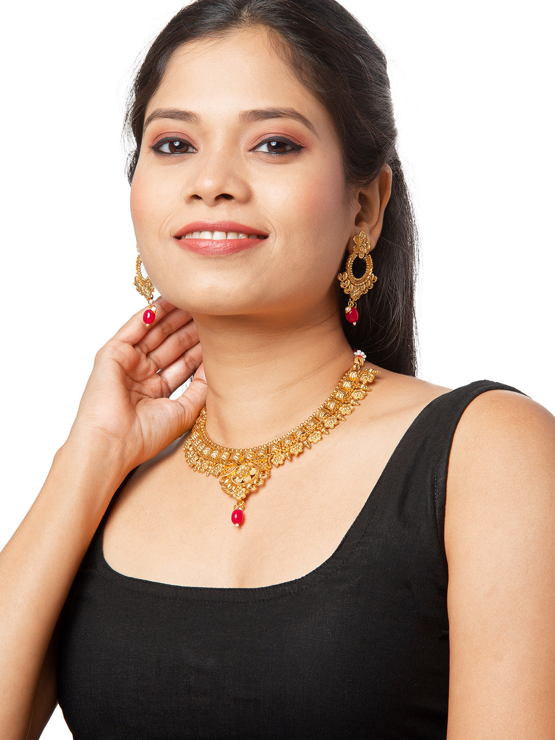 Shining Jewel Handcrafted Antique Gold Plated Jewellery Necklace set With Matching Earring For Women (SJN_88)