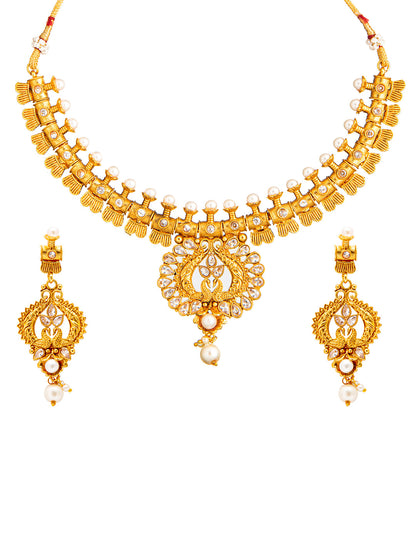 Shining Jewel Handcrafted Antique Gold Plated Jewellery Necklace set With Matching Earring For Women (SJN_90)