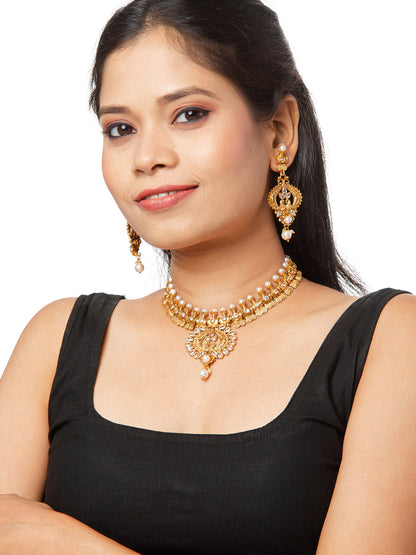 Shining Jewel Handcrafted Antique Gold Plated Jewellery Necklace set With Matching Earring For Women (SJN_90)