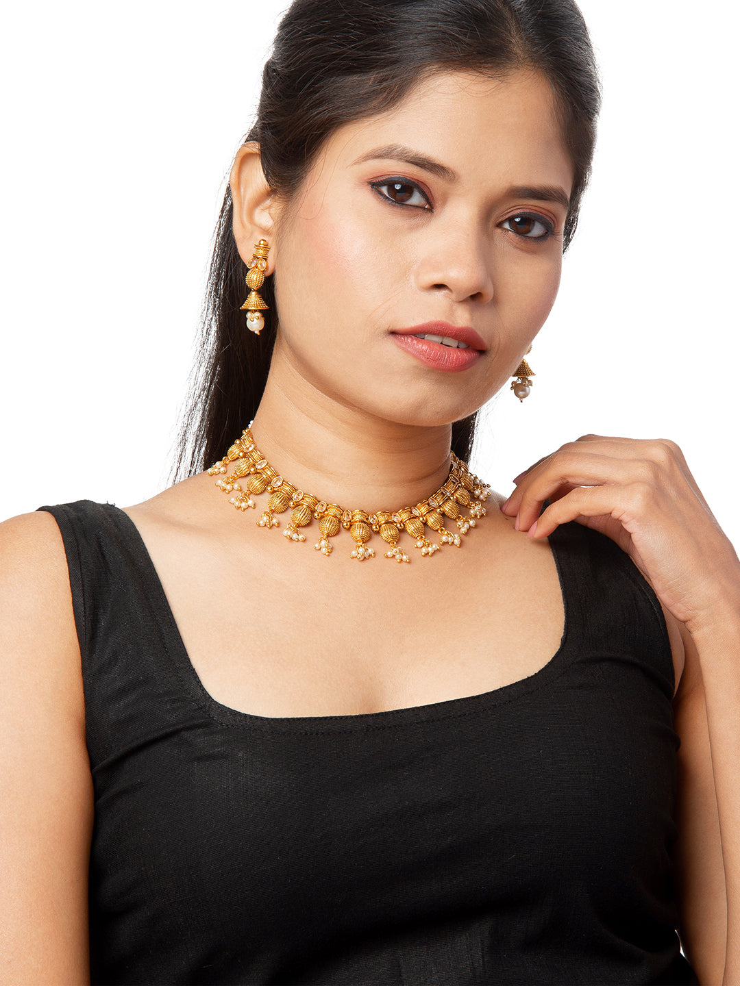 Shining Jewel Handcrafted Antique Gold Plated Jewellery Necklace set With Matching Earring For Women (SJN_91)