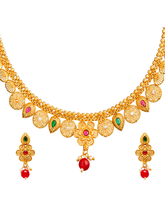 Shining Jewel Handcrafted Antique Gold Plated Jewellery Necklace set With Matching Earring For Women (SJN_92)