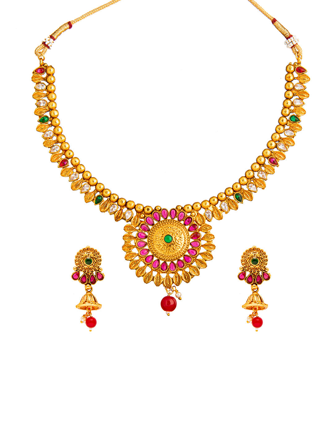 Shining Jewel Handcrafted Antique Gold Plated Jewellery Necklace set With Matching Earring For Women (SJN_93)