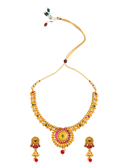 Shining Jewel Handcrafted Antique Gold Plated Jewellery Necklace set With Matching Earring For Women (SJN_93)