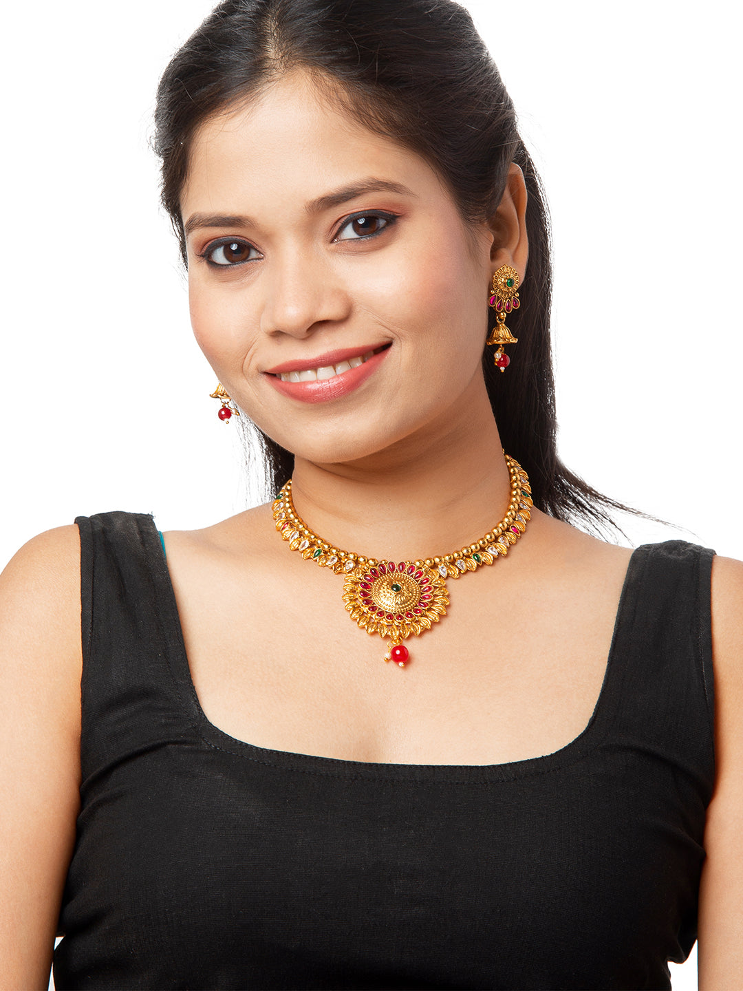 Shining Jewel Handcrafted Antique Gold Plated Jewellery Necklace set With Matching Earring For Women (SJN_93)