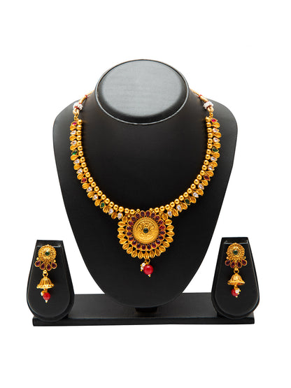 Shining Jewel Handcrafted Antique Gold Plated Jewellery Necklace set With Matching Earring For Women (SJN_93)