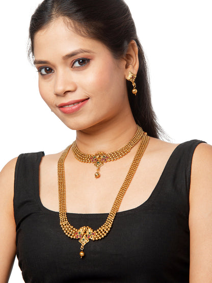 Shining Jewel Handcrafted Antique Gold Plated Jewellery Combo Bridal Dulhan Necklace Set With Matching Earring For Women (SJN_94)