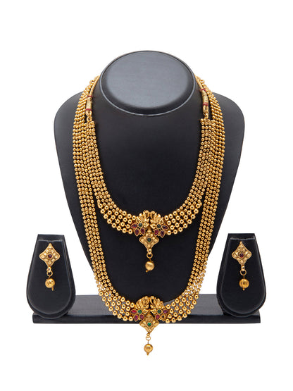 Shining Jewel Handcrafted Antique Gold Plated Jewellery Combo Bridal Dulhan Necklace Set With Matching Earring For Women (SJN_94)