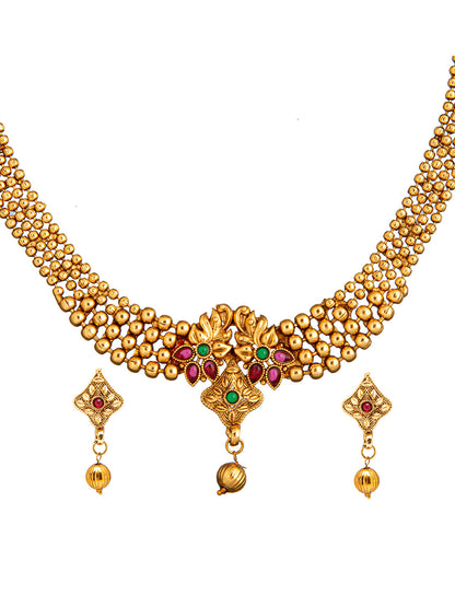 Shining Jewel Handcrafted Antique Gold Plated Jewellery Combo Bridal Dulhan Necklace Set With Matching Earring For Women (SJN_94)