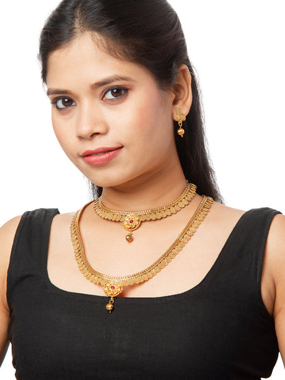 Shining Jewel Handcrafted Antique Gold Plated Jewellery Combo Bridal Dulhan Necklace Set With Matching Earring For Women (SJN_95)