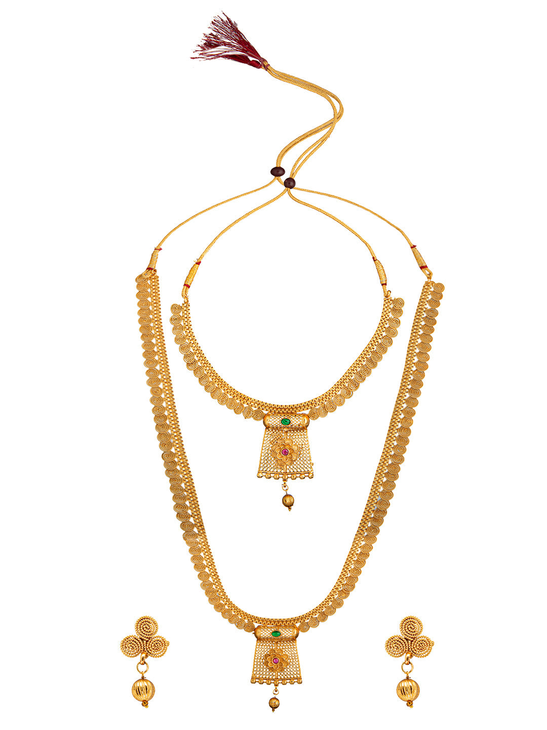 Shining Jewel Handcrafted Antique Gold Plated Jewellery Combo Bridal Dulhan Necklace Set With Matching Earring For Women (SJN_96)