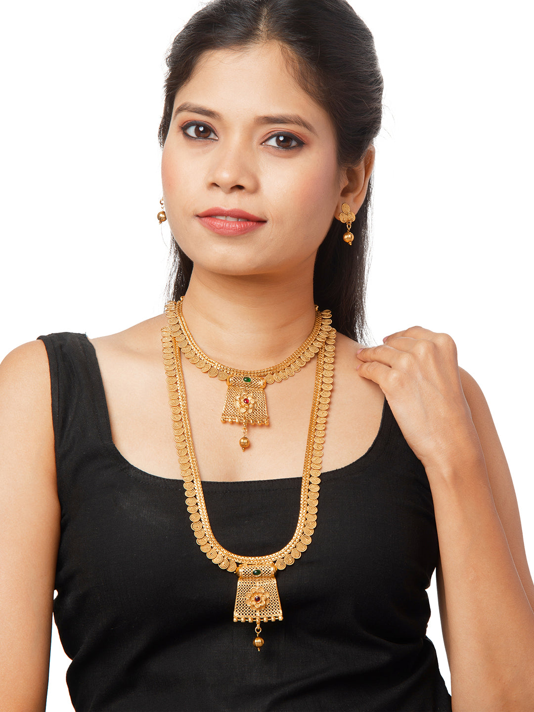 Shining Jewel Handcrafted Antique Gold Plated Jewellery Combo Bridal Dulhan Necklace Set With Matching Earring For Women (SJN_96)