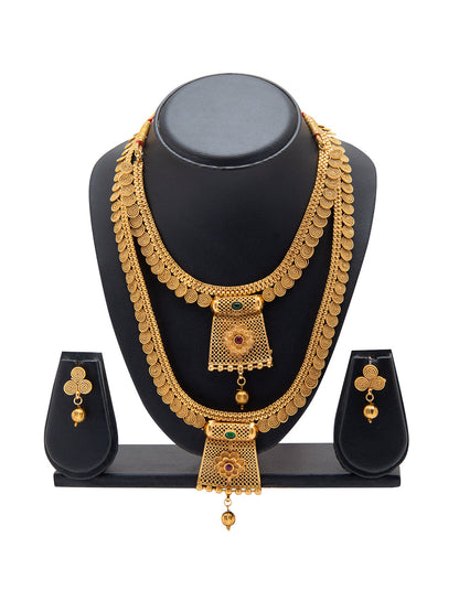 Shining Jewel Handcrafted Antique Gold Plated Jewellery Combo Bridal Dulhan Necklace Set With Matching Earring For Women (SJN_96)