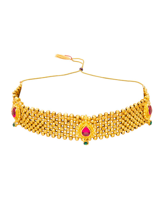 Shining Jewel Gold Plated Stylish Traditional Ethnic Thushi Choker Necklace Jewellery Set for Women (SJN_98)