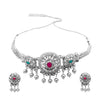 Shining Jewel Silver Plated Oxidized Stylish Traditional Ethnic Choker Necklace Jewellery Set for Women (SJN_99_O)