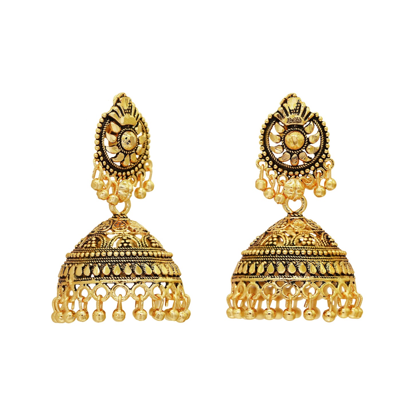 18K Traditional Antique Gold Oxidised Jhumkas for Women (SJ_1103)