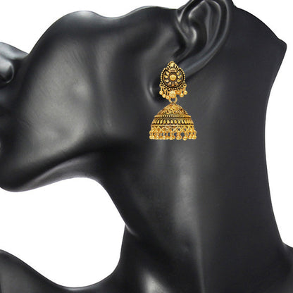 18K Traditional Antique Gold Oxidised Jhumkas for Women (SJ_1103)