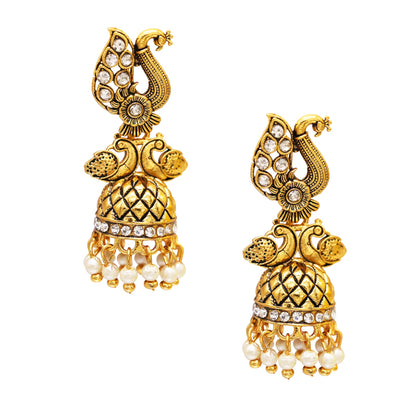 18K Traditional Antique Gold Peacock Jhumkas for Women (SJ_1106)