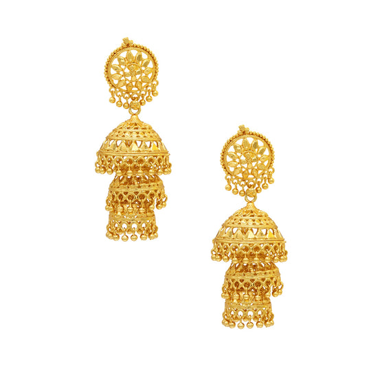 24K  Gold Plated Triple Layered Chandelier Jhumkas for Women (SJ_1107)