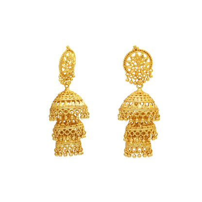 24K  Gold Plated Triple Layered Chandelier Jhumkas for Women (SJ_1107)