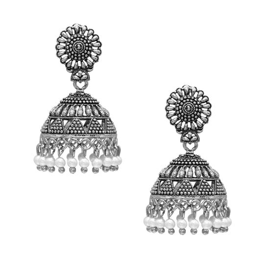 Antique Silver Oxidized Jhumki Earring (SJ_1109)