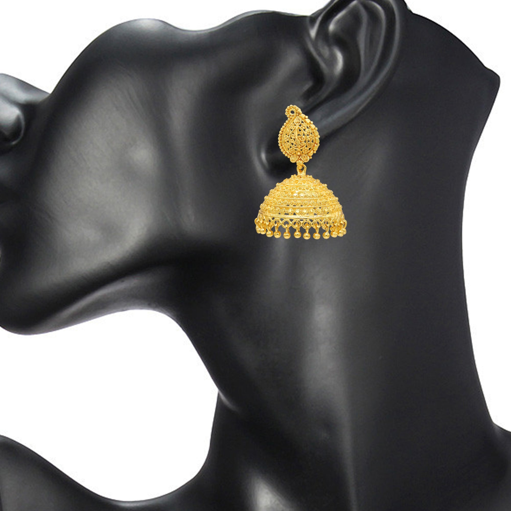Temple Jewellery - 22K Gold Jhumkas - Gold Dangle Earrings With Cz -  235-GJH1877 in 36.400 Grams