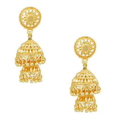 24K  Gold Plated Double Layered Chandelier Jhumkas for Women (SJ_1127)