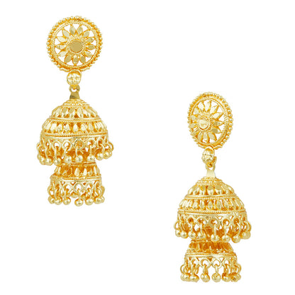 24K  Gold Plated Double Layered Chandelier Jhumkas for Women (SJ_1127)