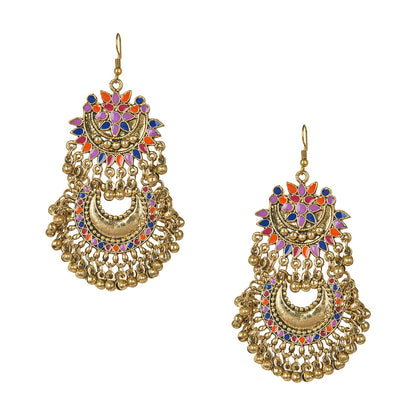 18K Antique Gold Stylish Afghani Chandbali Earrings (SJ_1143)