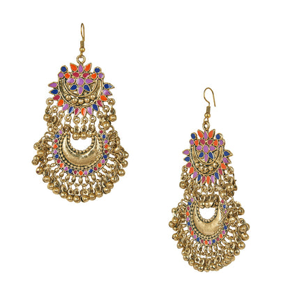 18K Antique Gold Stylish Afghani Chandbali Earrings (SJ_1143)