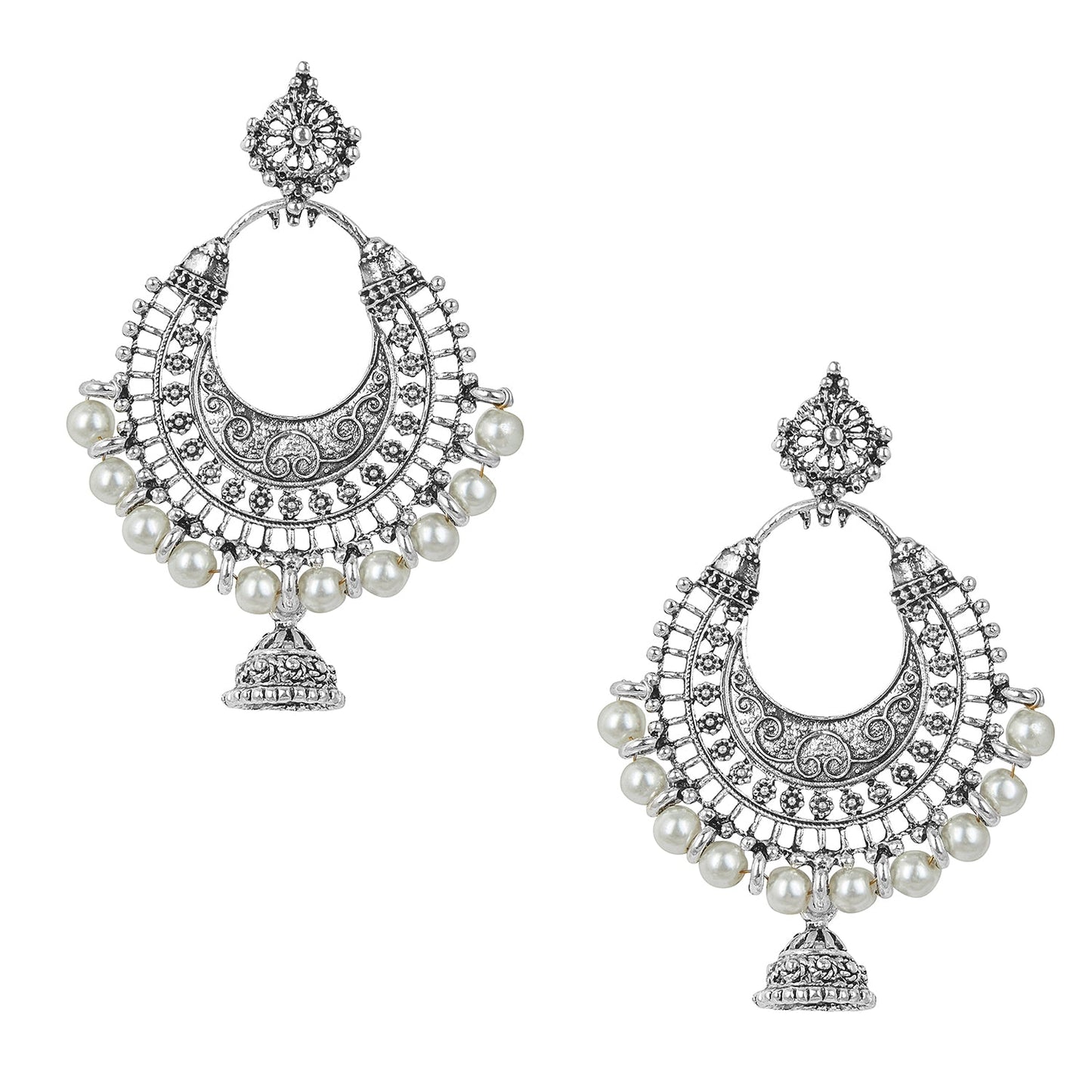 Silver Oxodised Afghani Chandbali Earrings (SJ_1144)