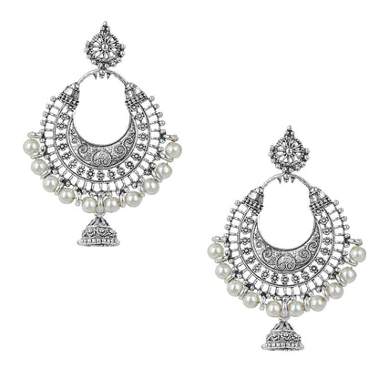 Silver Oxodised Afghani Chandbali Earrings (SJ_1144)