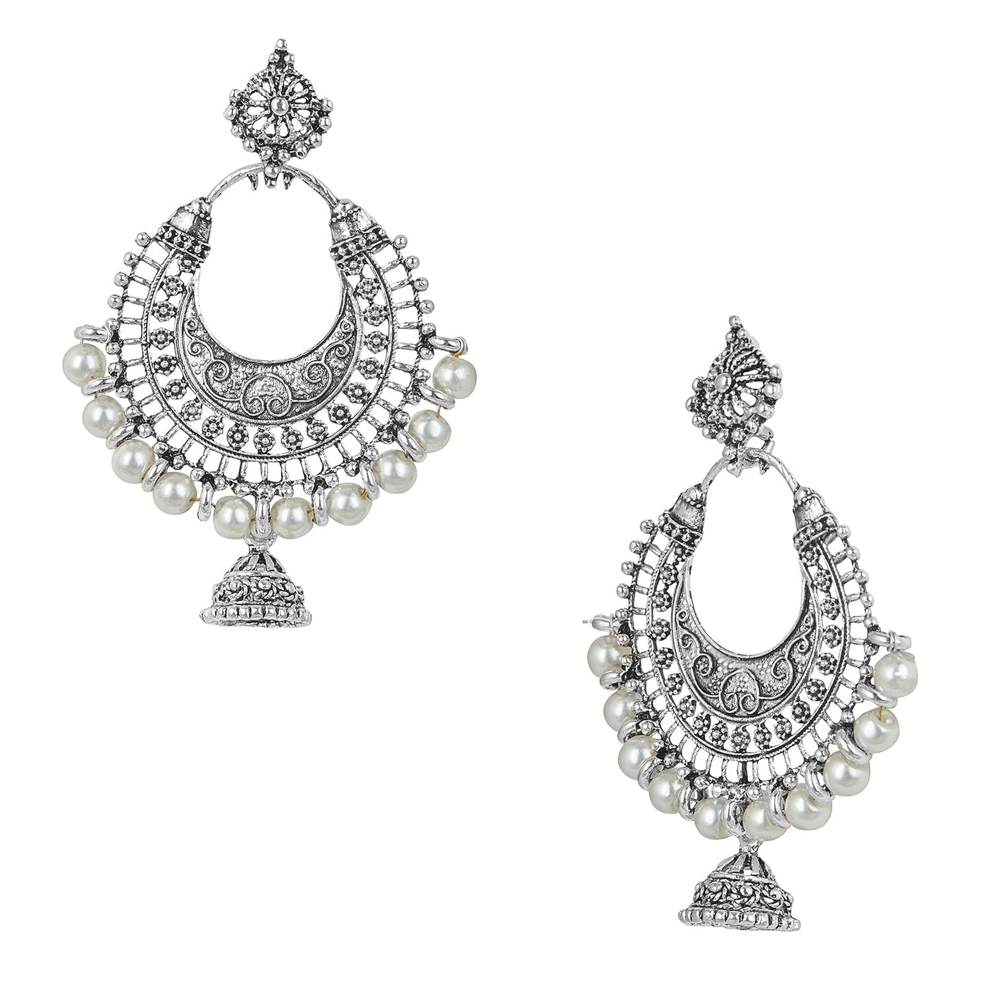 Silver Oxodised Afghani Chandbali Earrings (SJ_1144)