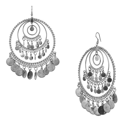 Oxidised Black Silver Multilayered Stylish Hoop and Bali Earring for Girls and Women (SJ_1150)