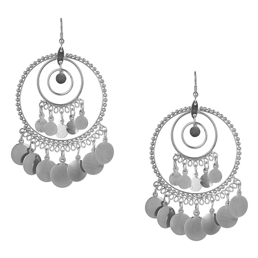 Oxidised Black Silver Multilayered Stylish Hoop and Bali Earring for Girls and Women (SJ_1151)