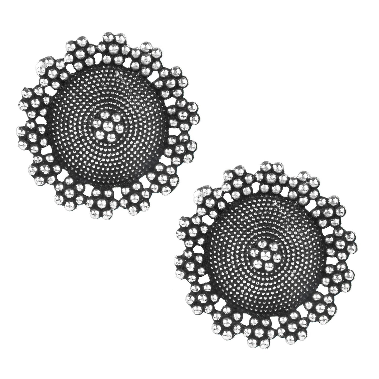 Oxidised  Antique  Silver Stylish Afghani Stud Earrings For Women (SJ_1154)