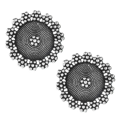 Oxidised  Antique  Silver Stylish Afghani Stud Earrings For Women (SJ_1154)