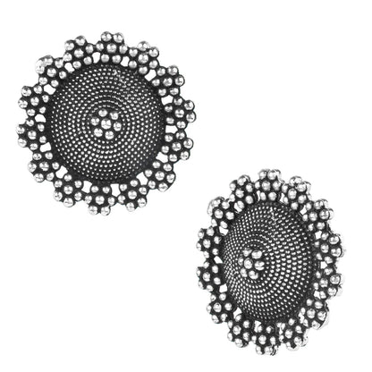 Oxidised  Antique  Silver Stylish Afghani Stud Earrings For Women (SJ_1154)