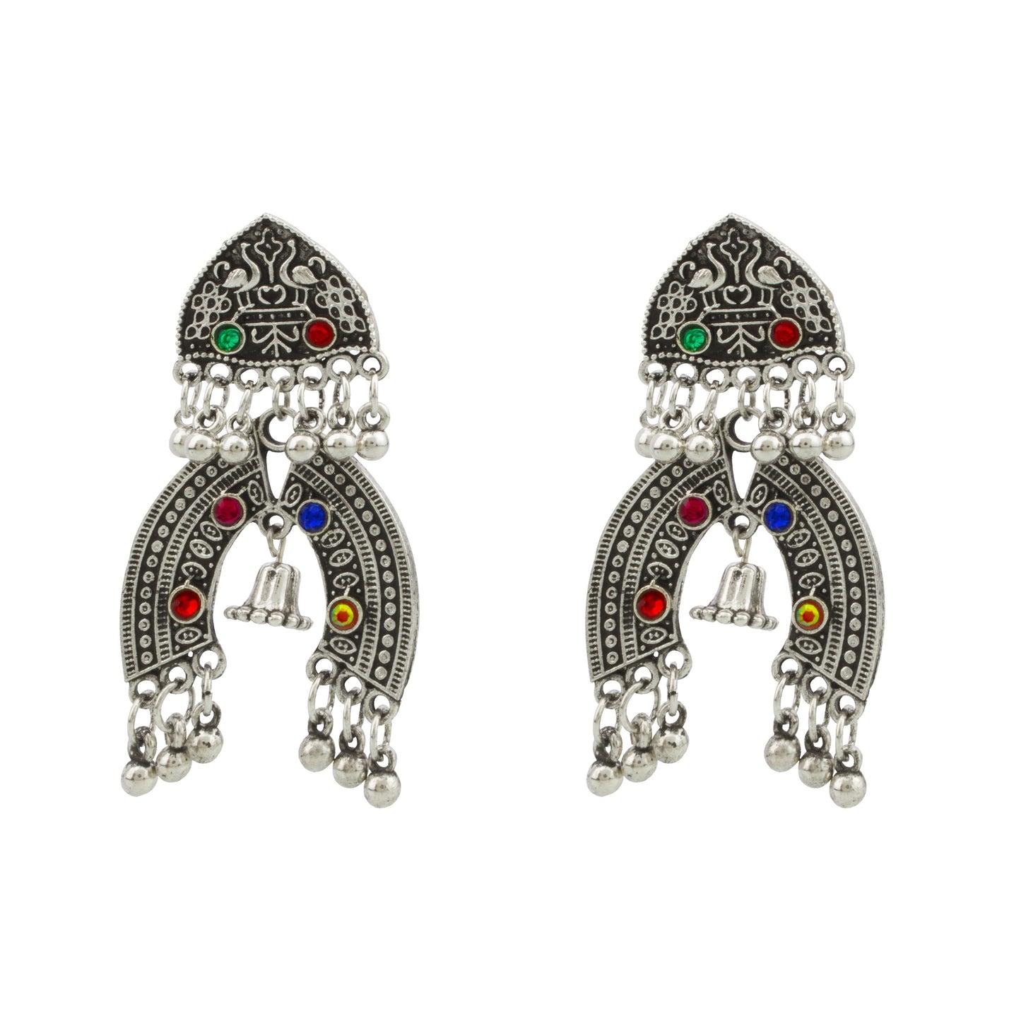 925 Antique Silver Oxidised Afghani Chandbali Earrings (SJ_1155)