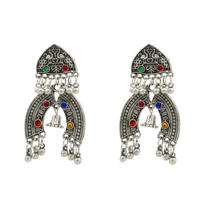 925 Antique Silver Oxidised Afghani Chandbali Earrings (SJ_1155)