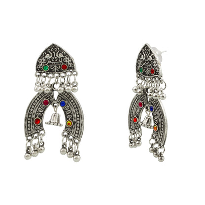 925 Antique Silver Oxidised Afghani Chandbali Earrings (SJ_1155)