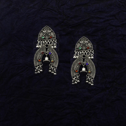 925 Antique Silver Oxidised Afghani Chandbali Earrings (SJ_1155)