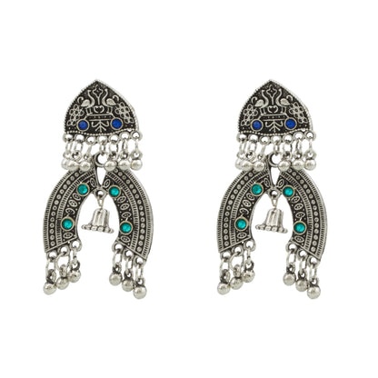 925 Antique Silver Oxidised Afghani Chandbali Earrings (SJ_1156)