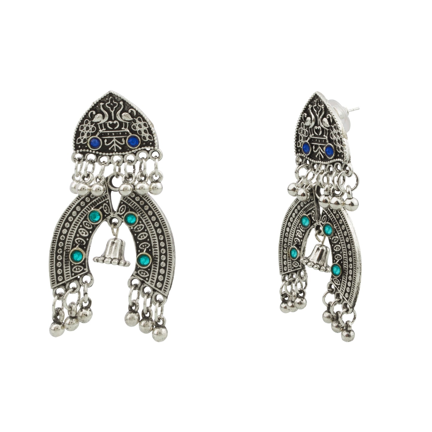 925 Antique Silver Oxidised Afghani Chandbali Earrings (SJ_1156)