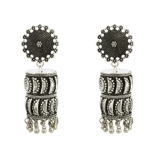 925 Antique Silver Oxidised Afghani Jhumka Earrings (SJ_1161)